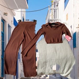Brown sexy  set pans and Long sleeves shirt
